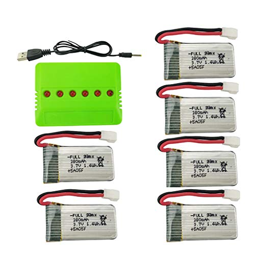 KimBird 6PCS 3.7V 380mAh Drone Lipo Battery Pack,6 in 1 Charger+Rechargeable Lipo Battery Compatible with Holy Stone HS170G/HS170/HS170C/EACHINE E016H/E016F/TOZO Q2020 HubsanX4/H107C/H107L/H107D/H107P