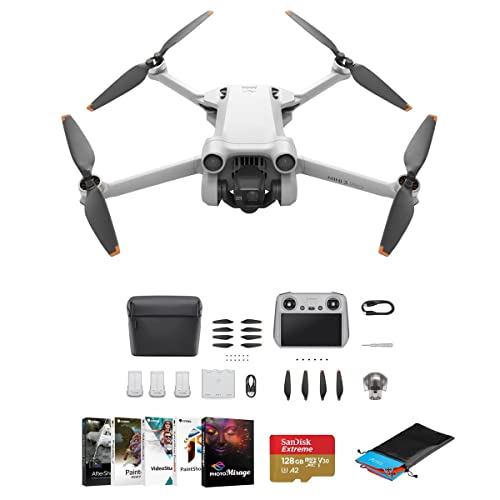 DJI Mini 3 Pro Drone with RC Remote Controller, Bundle with Fly More Plus Kit, Photo & Video Editing Software, 128GB Memory Card, Landing Pad